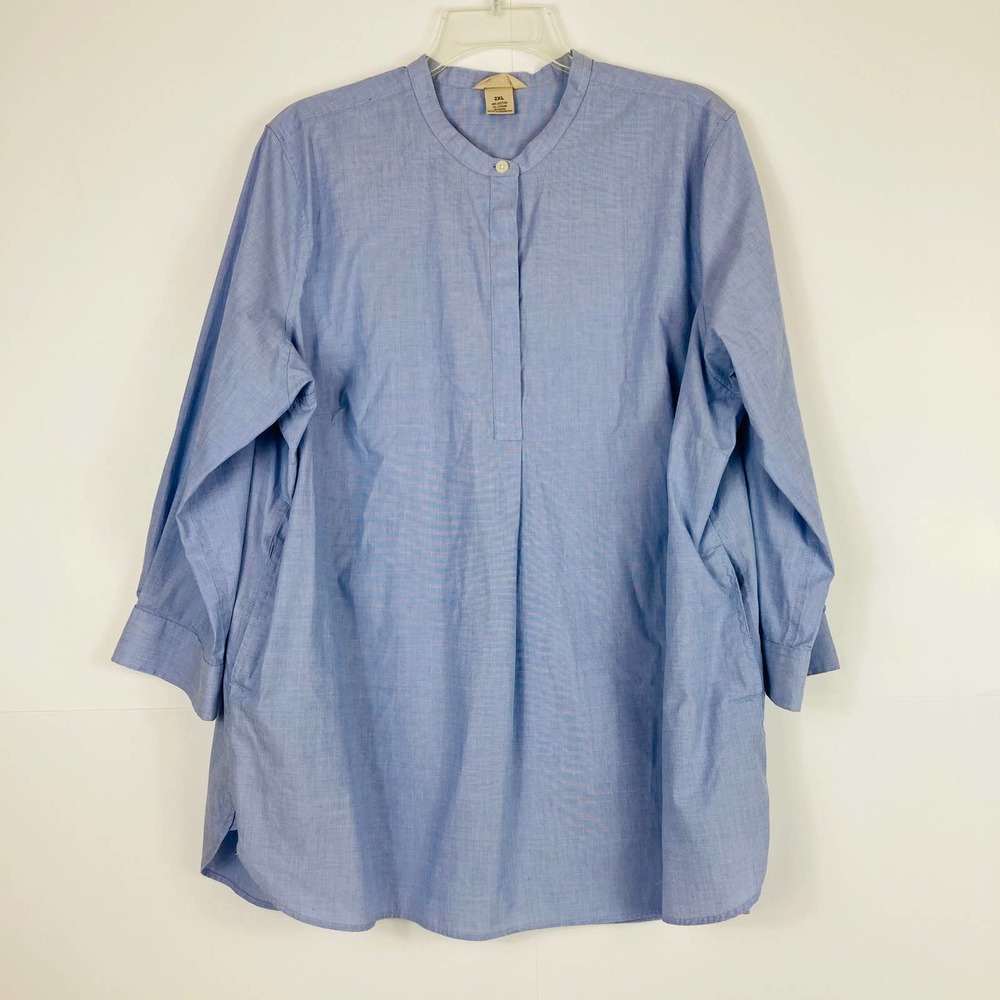 Duluth Tunic Blouse Pockets Quarter Button Cotton